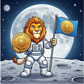 Lion planting a flag on the moon
