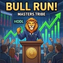 Lion at a podium during a bull run