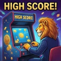 Lion beating the high score on an arcade machine