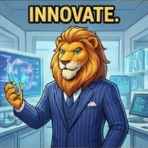 Lion reviewing charts on a tablet