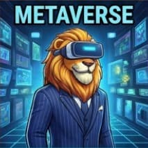 Lion in a VR headset in the metaverse