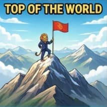 Lion planting a flag on a summit