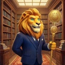 Lion studying in the great library