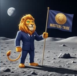 Lion raising the Masters Tribe flag on the moon