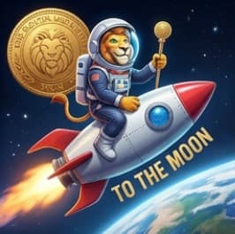 Lion astronaut riding a rocket to the moon